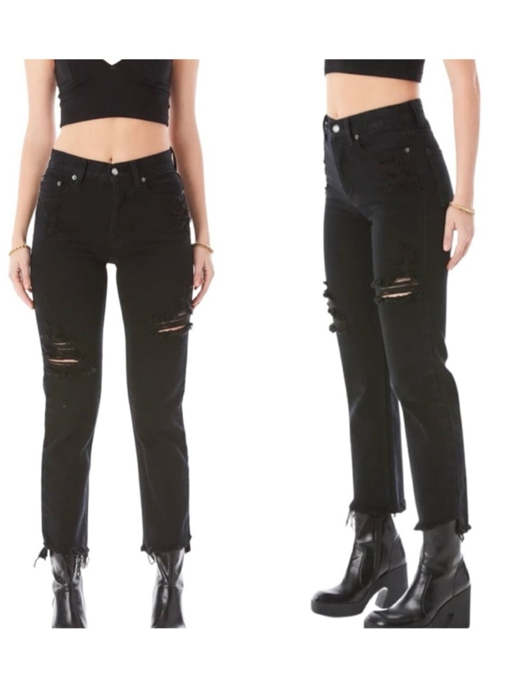 NWT CARMAR Emelia High Rise Black Straight Leg Crop Distressed Jeans Size 30
